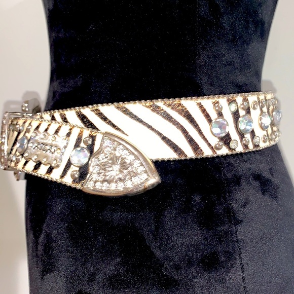 Zebra Leather Cowhide Rhinestone Western Belt Crystal Embellishment main image 4